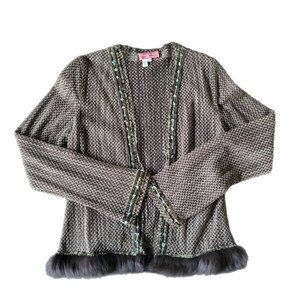 Pazuki London Sheer Embellished Cardigan with Beads and Trim